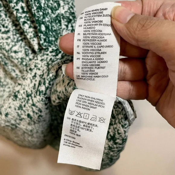 & Other Stories Green & White Speckled Shift Mini Dress Short Sleeve Size 4 - Picture 6 of 6